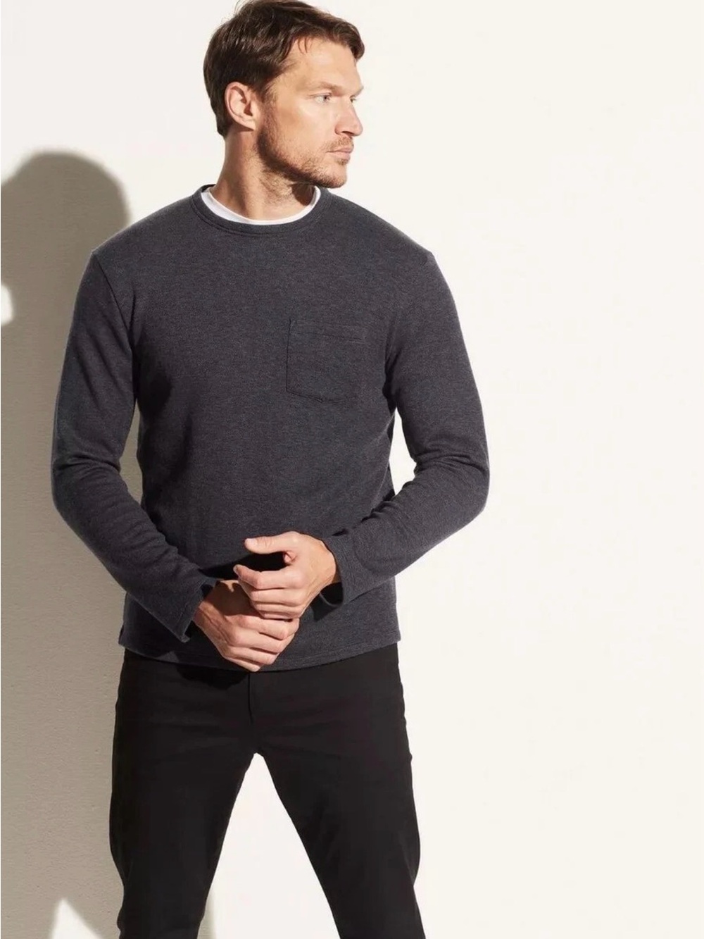 Vince Merino Cashmere Long Sleeve Pocket Crew Size Extra Large
